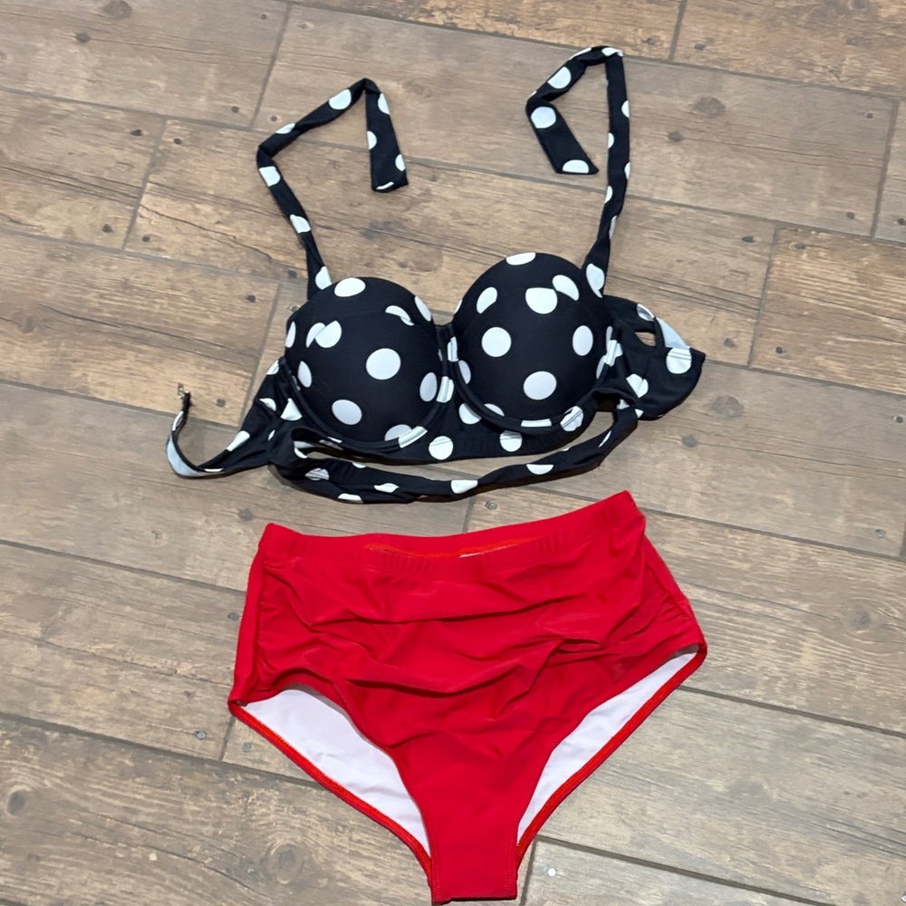 Chic Black and Red Polka Dot Bikini Set